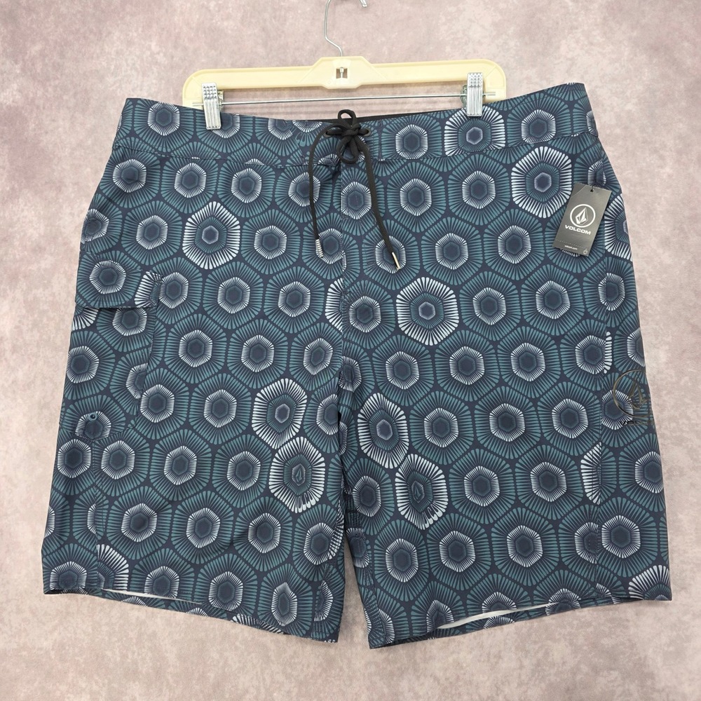 Volcom Manic 2 Boardshort 20 Mens Size 40 Teal Navy Geometric Swim Trunks
